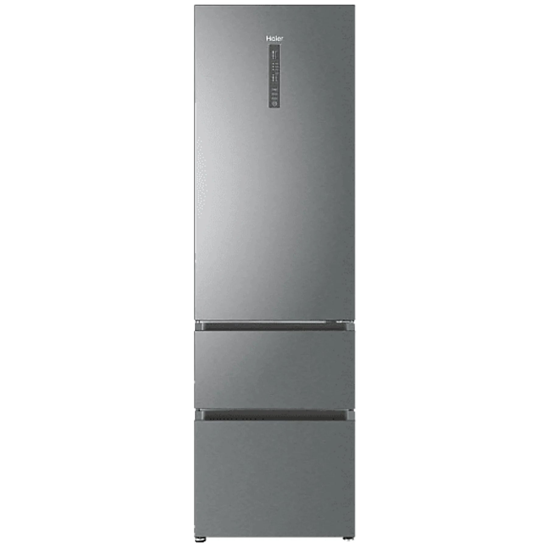 Haier 3D 60 Series combi refrigerator with No Frost, 371 l capacity, 200 cm tall, and stainless steel finish.